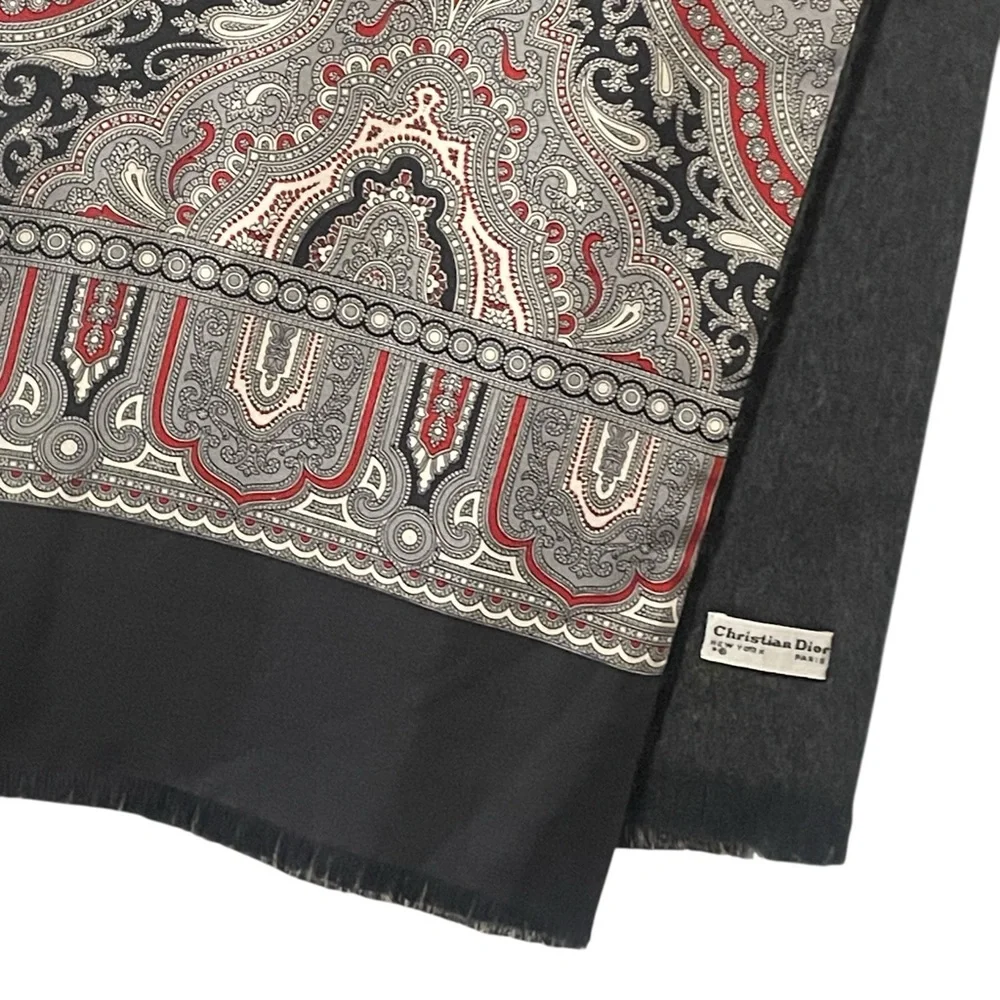 Christian Dior Double Sided Black & Gray Patterned Tuxedo Style Scarf 11